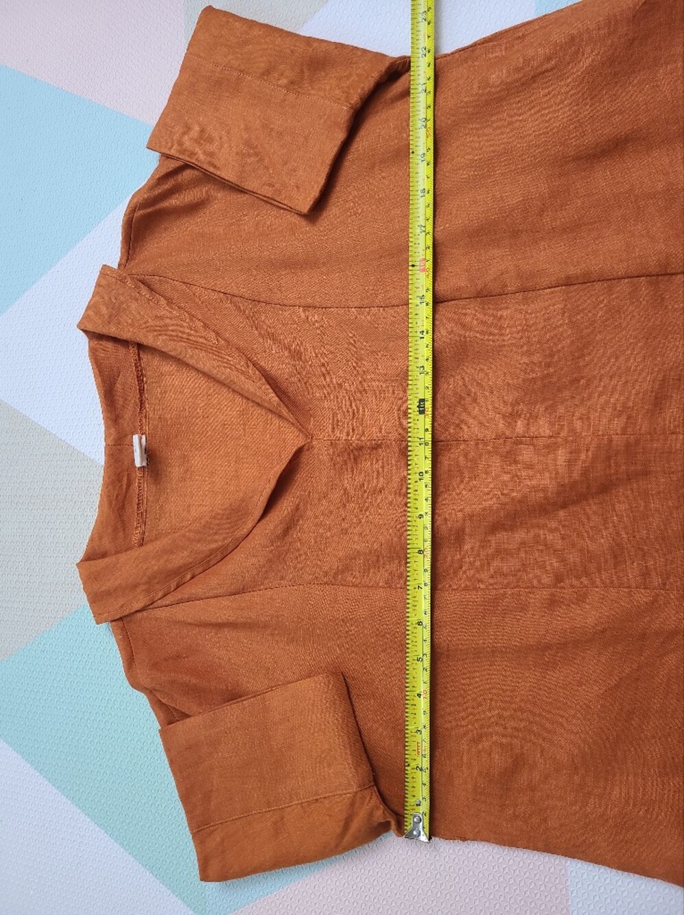 Lintico 100% Linen V Neck Short Sleeve Shirt Size M Sierra Burnt Orange - Picture 11 of 13